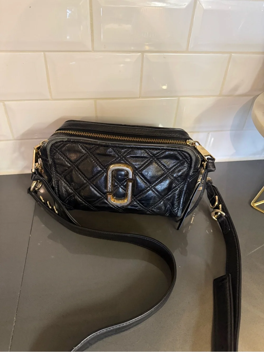Marc Jacobs Black Quilted Snapshot Crossbody with Gold Hardware - Picture 2 of 11